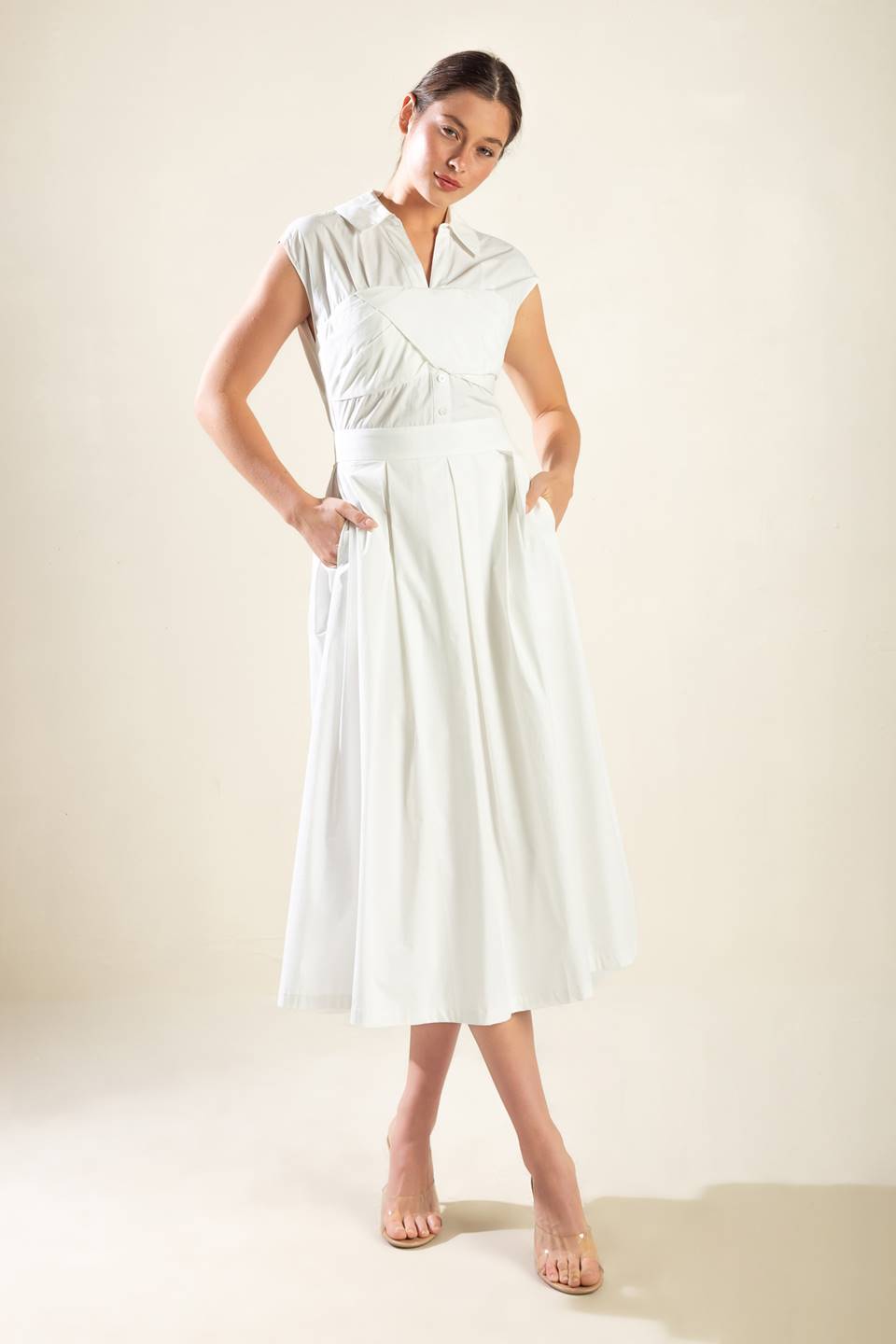 DREAMY IMPRESSION WOVEN MIDI DRESS Flying Tomato